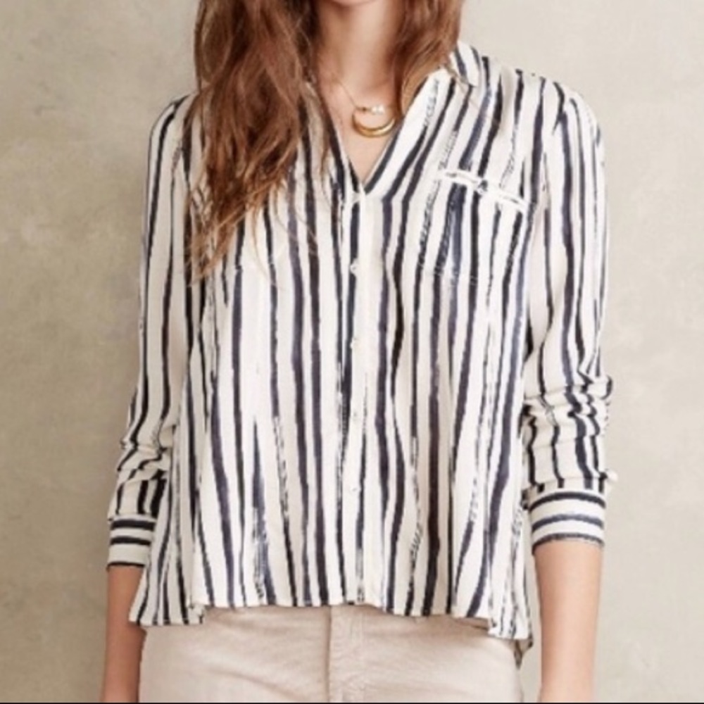Anthropologie striped white and blue blouse 0
